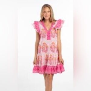 Bindu 100% Cotton Pink Flutter/ Ruffle Sleeve Dress Size XS